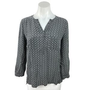 Joie Women's Black Medallion Print 100% Silk V-Neck Long Sleeve Blouse Top Sz S